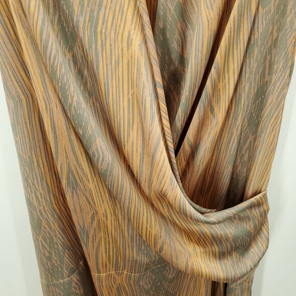 Derek Lam for DesigNation Bubble-Hem Surplice Satin Mini Dress L Woodgrain - Picture 7 of 14